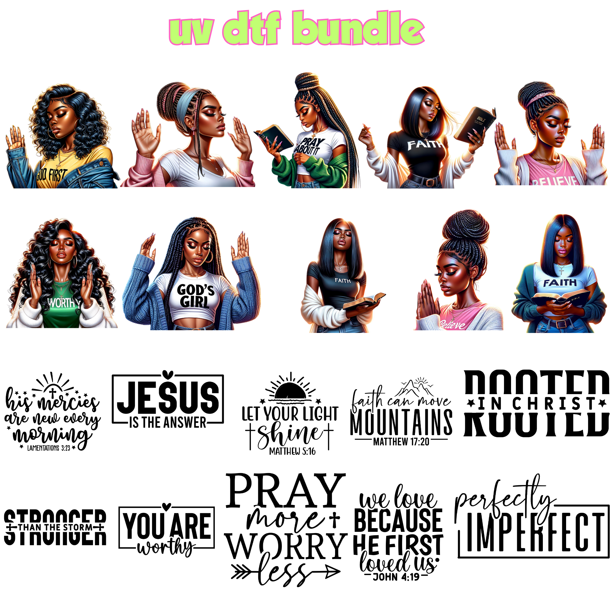 UV DTF DECALS - Prayer + Bible Bundle 3