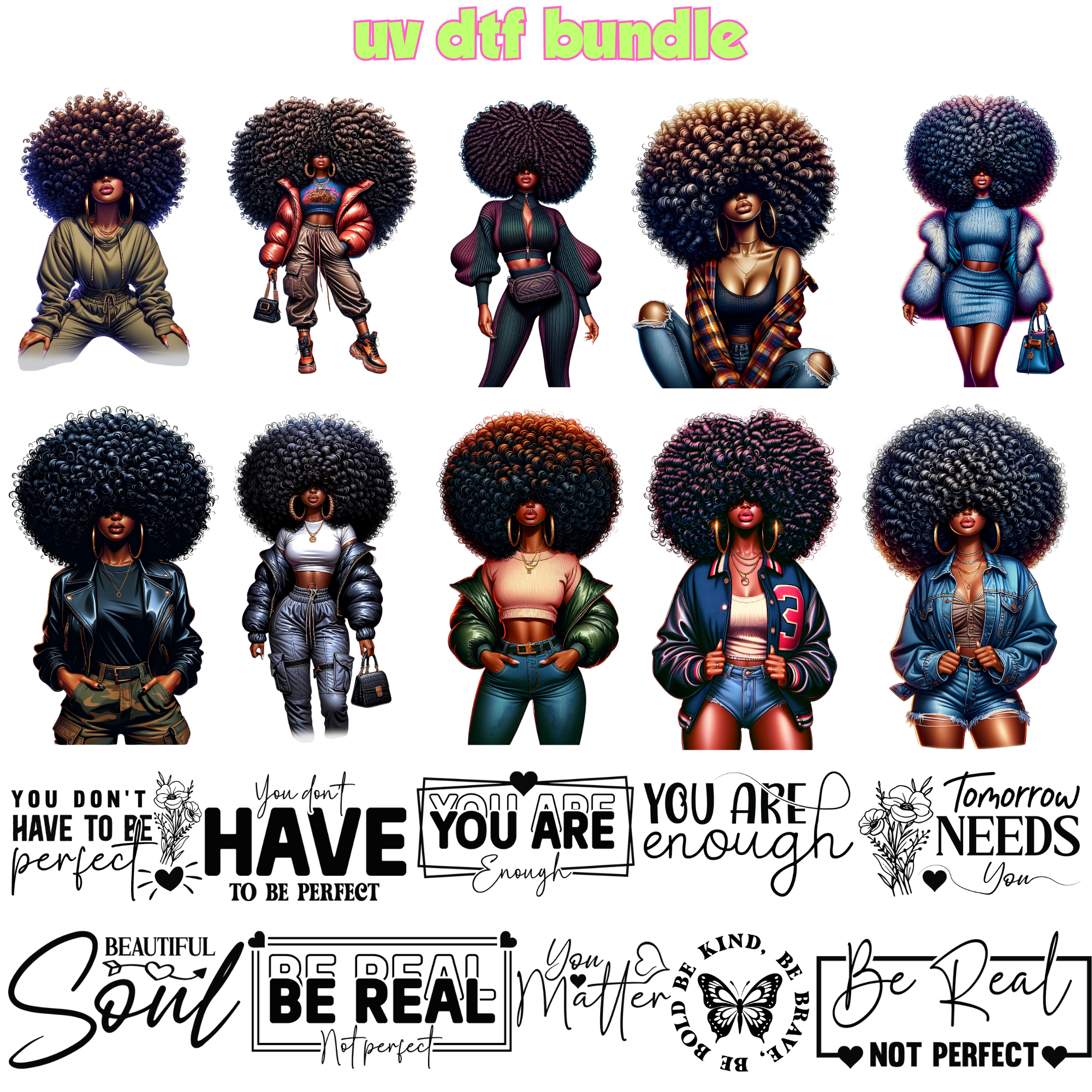 UV DTF DECALS - AFRO STYLE Bundle 3