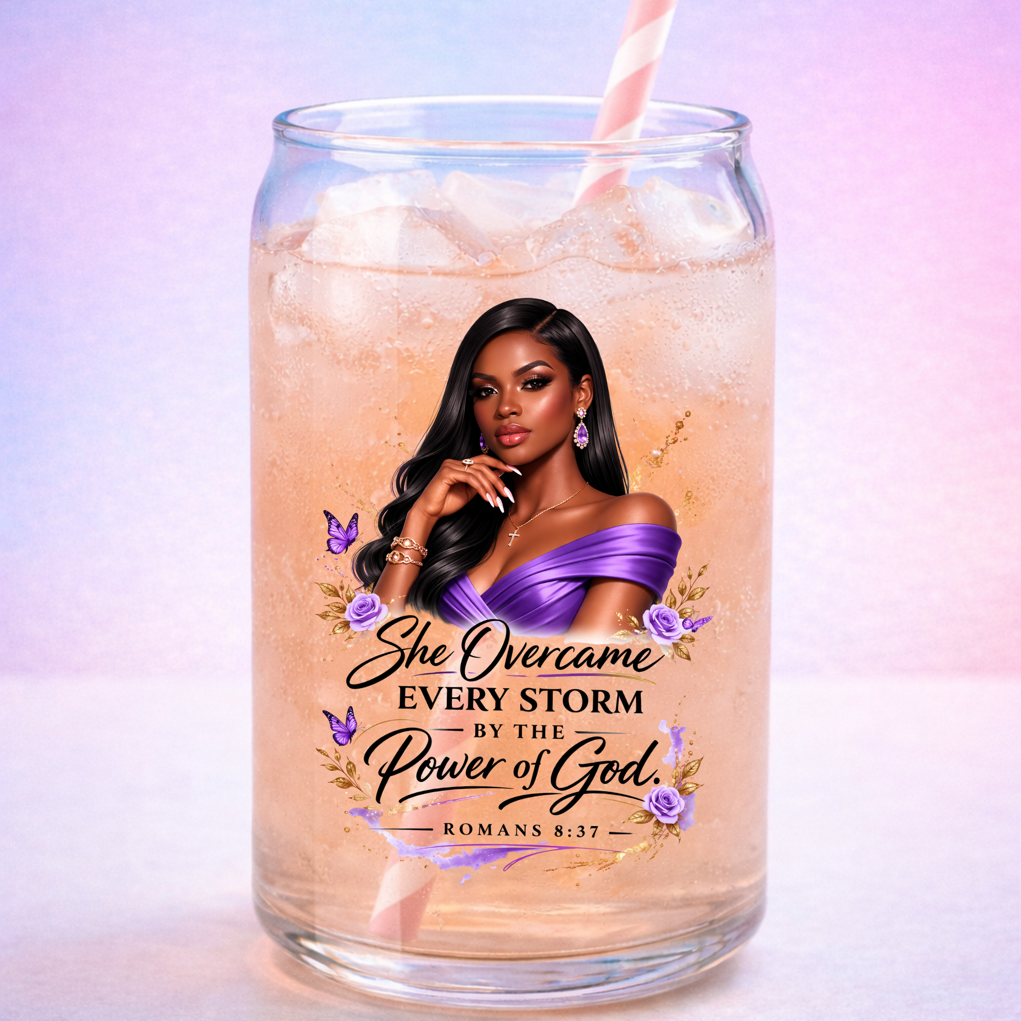 She overcame every Storm purple | Religious UV DTF Peel & Stick Sticker