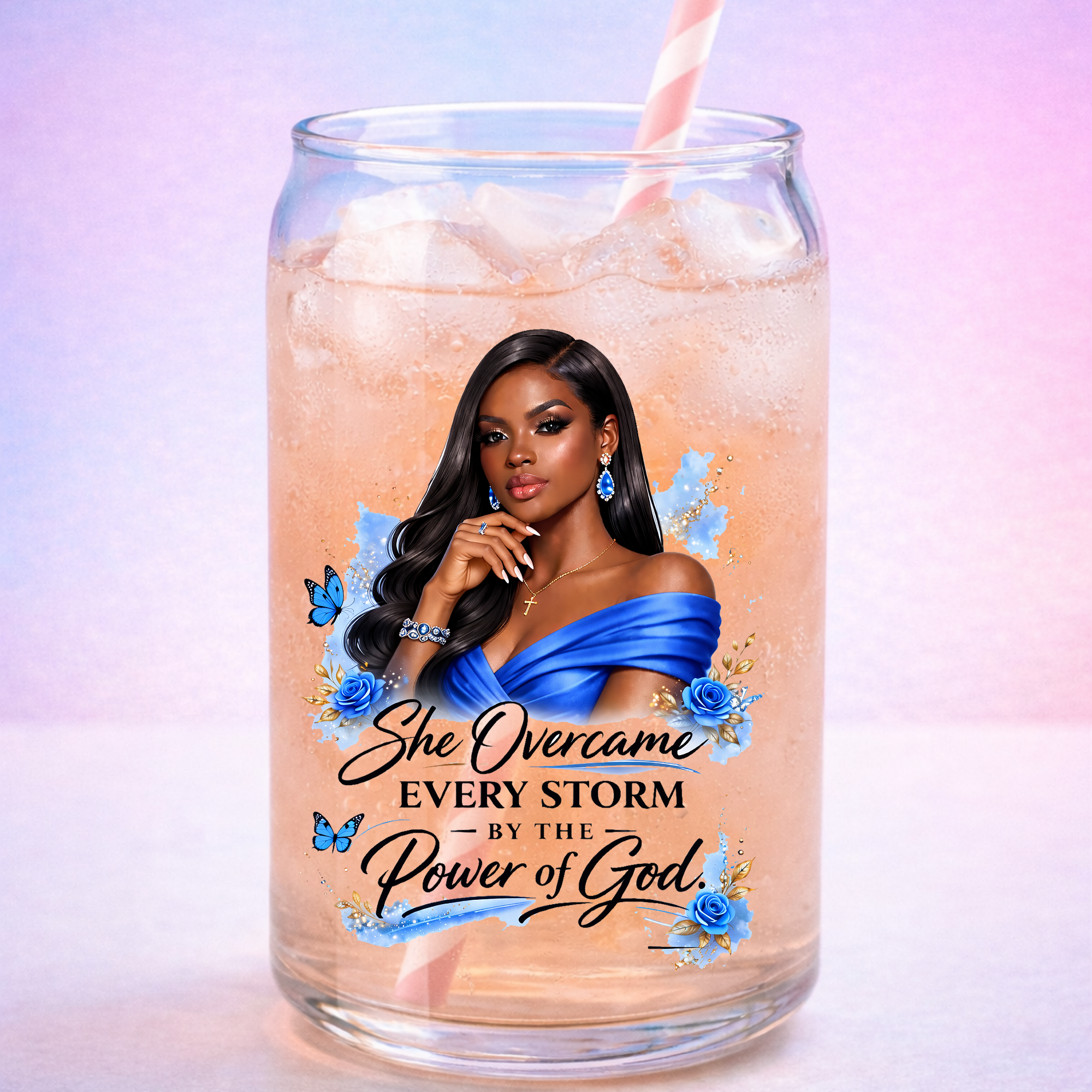 She overcame every Storm Blue | Religious UV DTF Peel & Stick Sticker