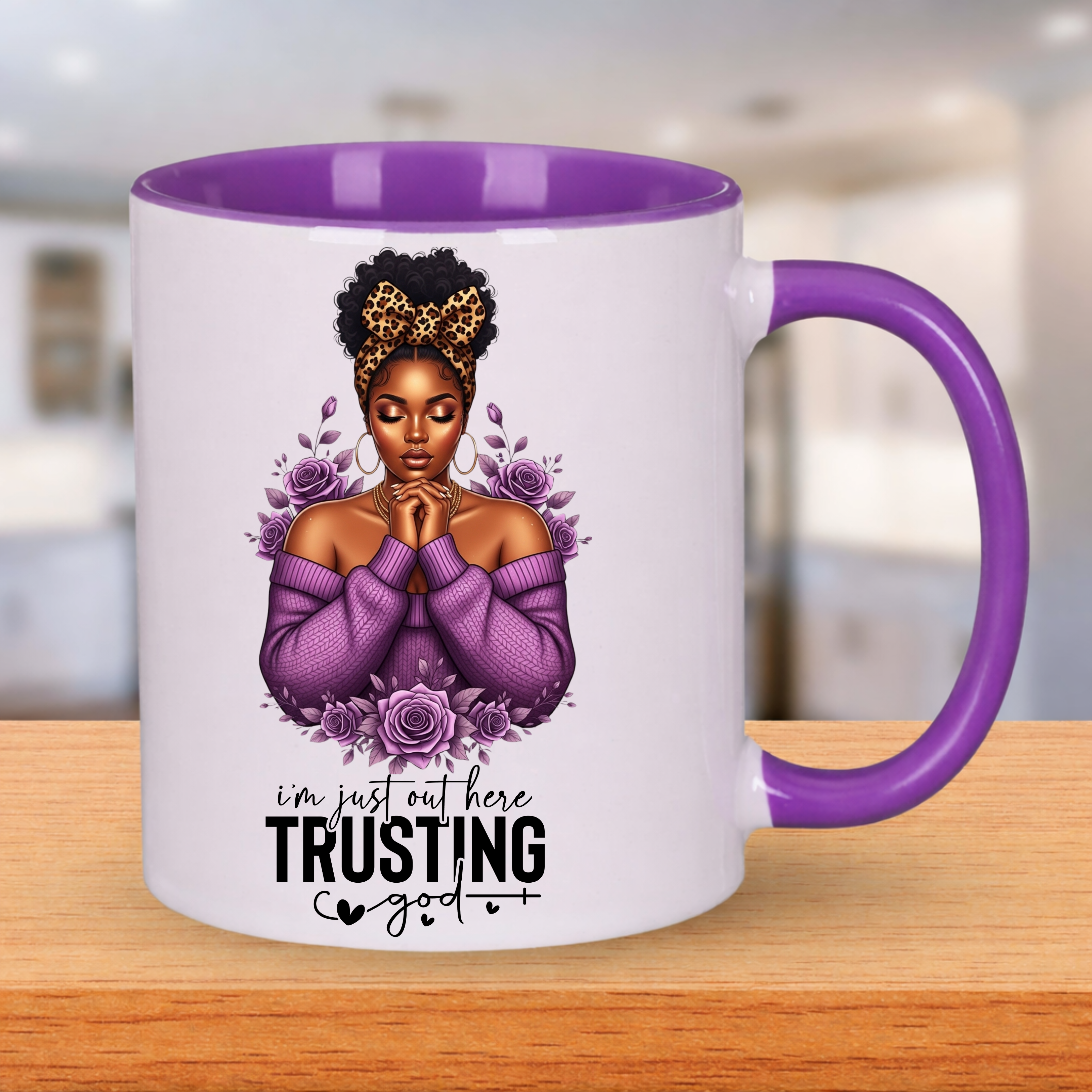 Trusting God UV DTF Sticker Purple| Black Woman Faith Decal | Waterproof Peel & Stick for Tumblers, Cups & Journals