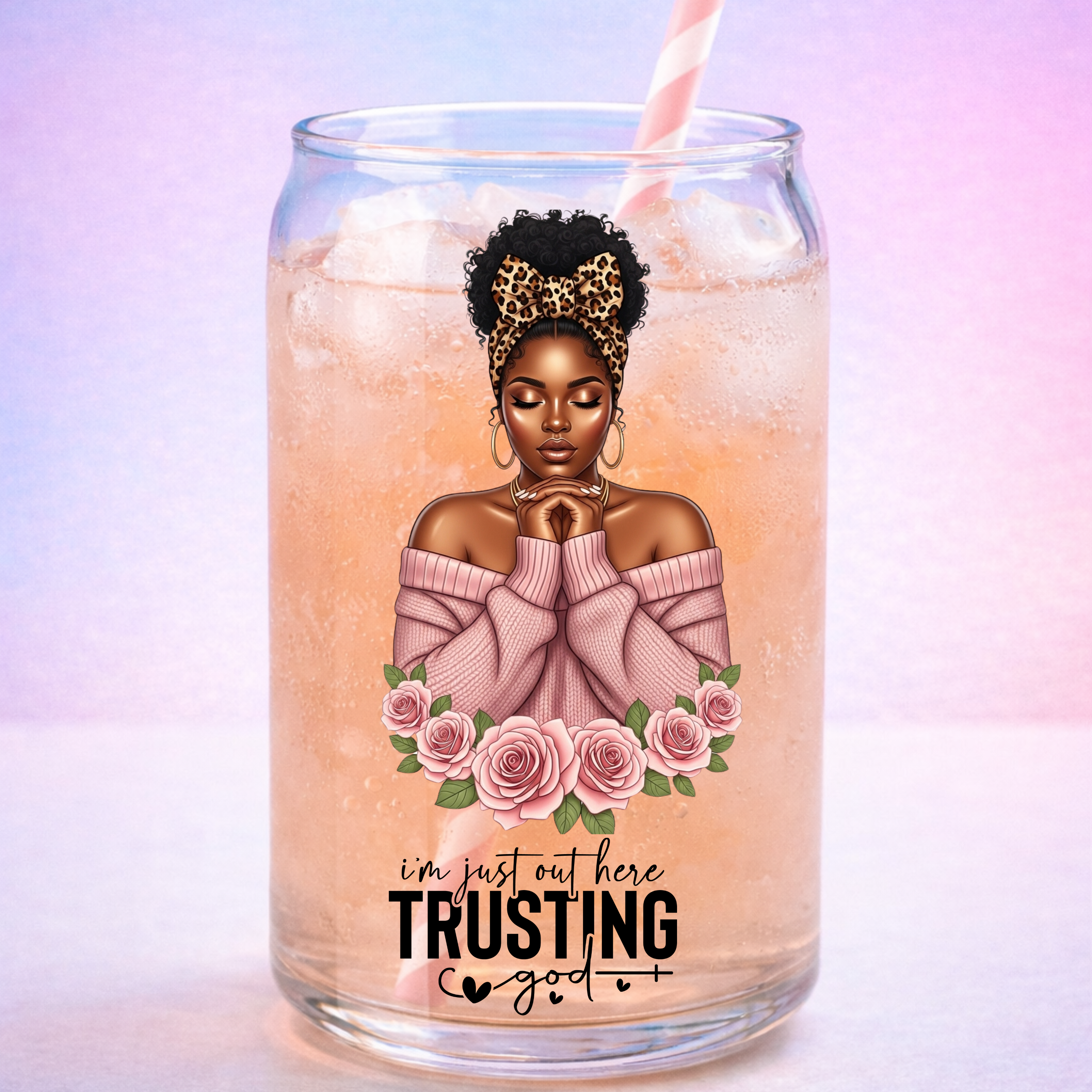 Trusting God UV DTF Sticker pink | Black Woman Faith Decal | Waterproof Peel & Stick for Tumblers, Cups & Journals