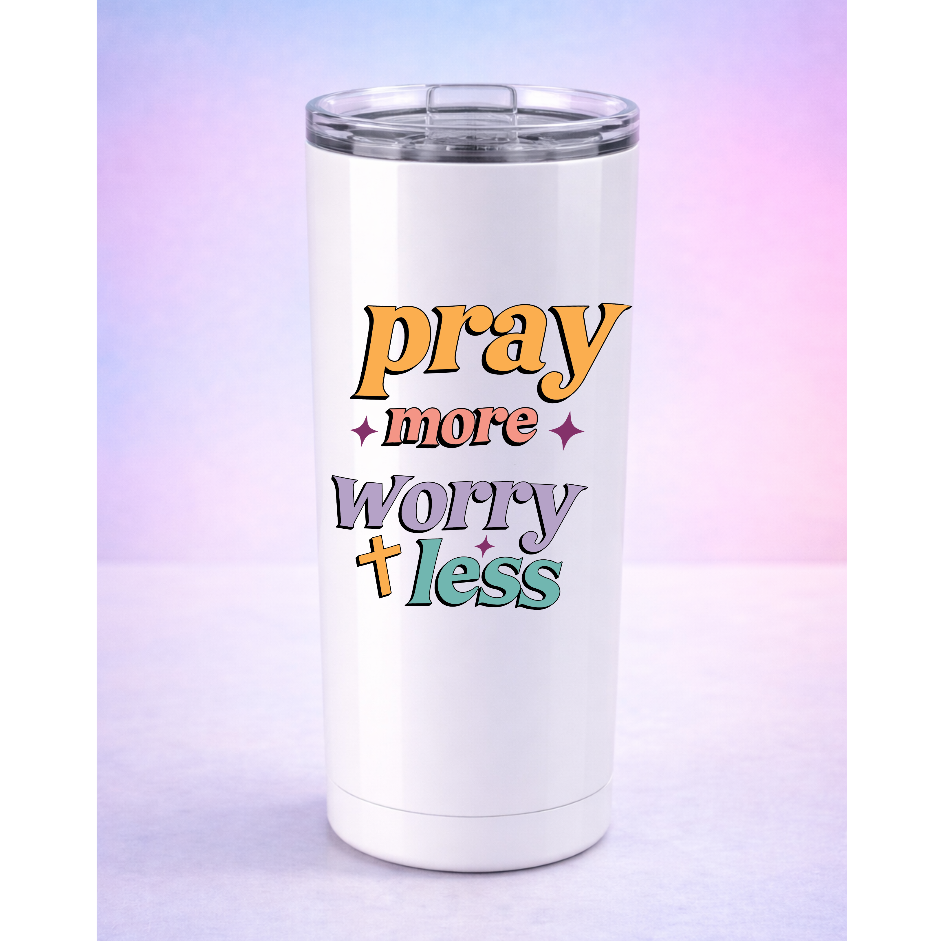 Pray More Worry Less UV DTF Sticker | Waterproof Peel & Stick Christian Decal | Faith Quote for Tumblers, Cups & Journals