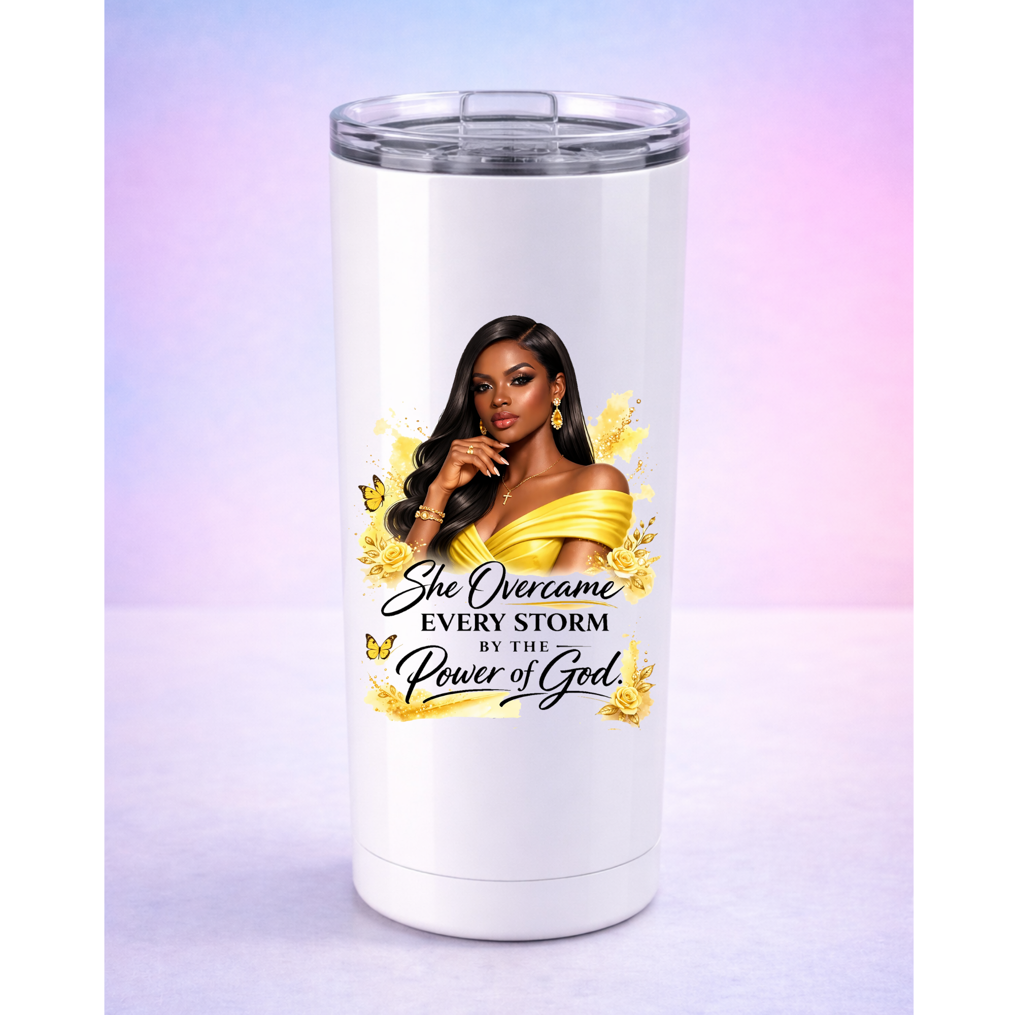 She overcame every Storm yellow | Luxury UV DTF Peel & Stick Sticker