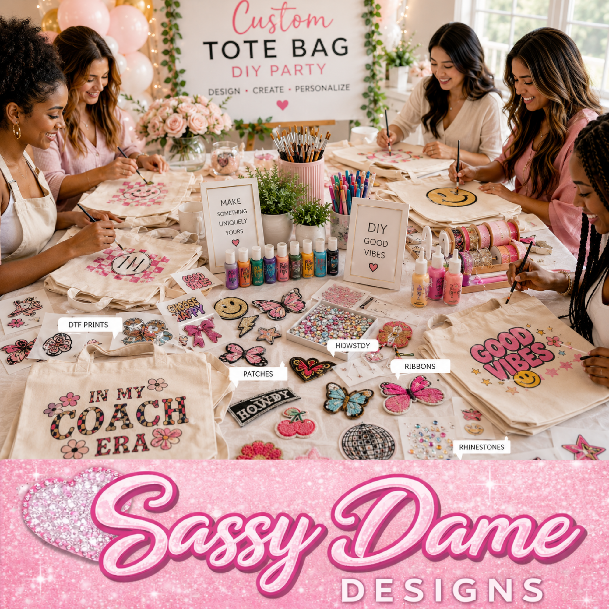 Custom Tote Bag DIY Party minimum 10 guests  – $65 per person