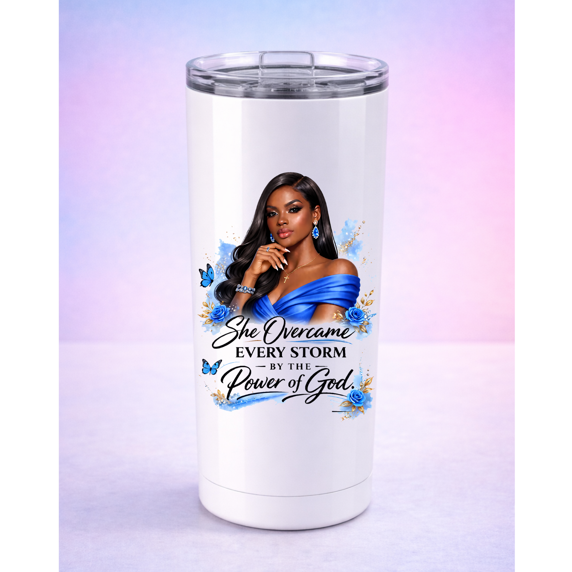 She overcame every Storm Blue | Religious UV DTF Peel & Stick Sticker