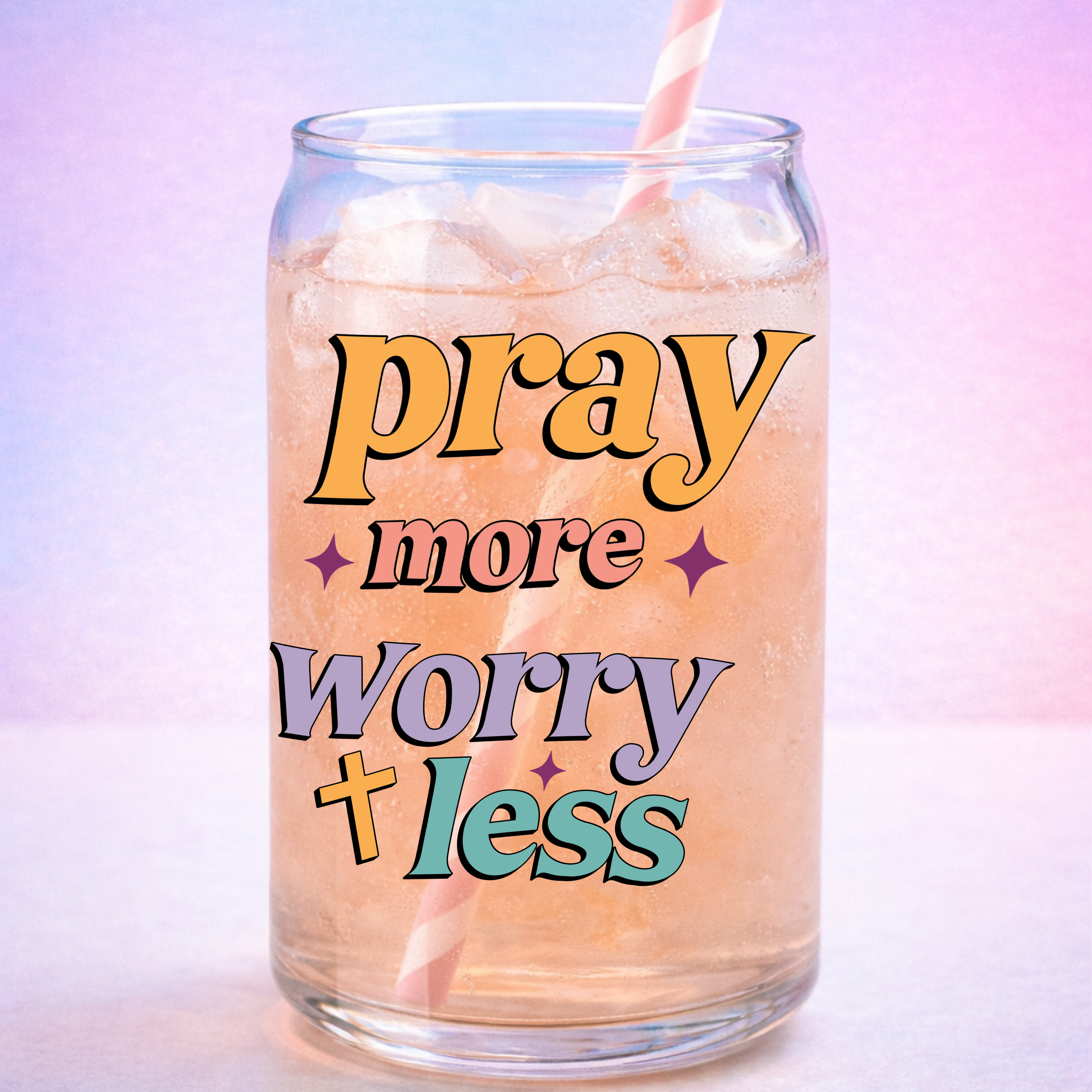 Pray More Worry Less UV DTF Sticker | Waterproof Peel & Stick Christian Decal | Faith Quote for Tumblers, Cups & Journals
