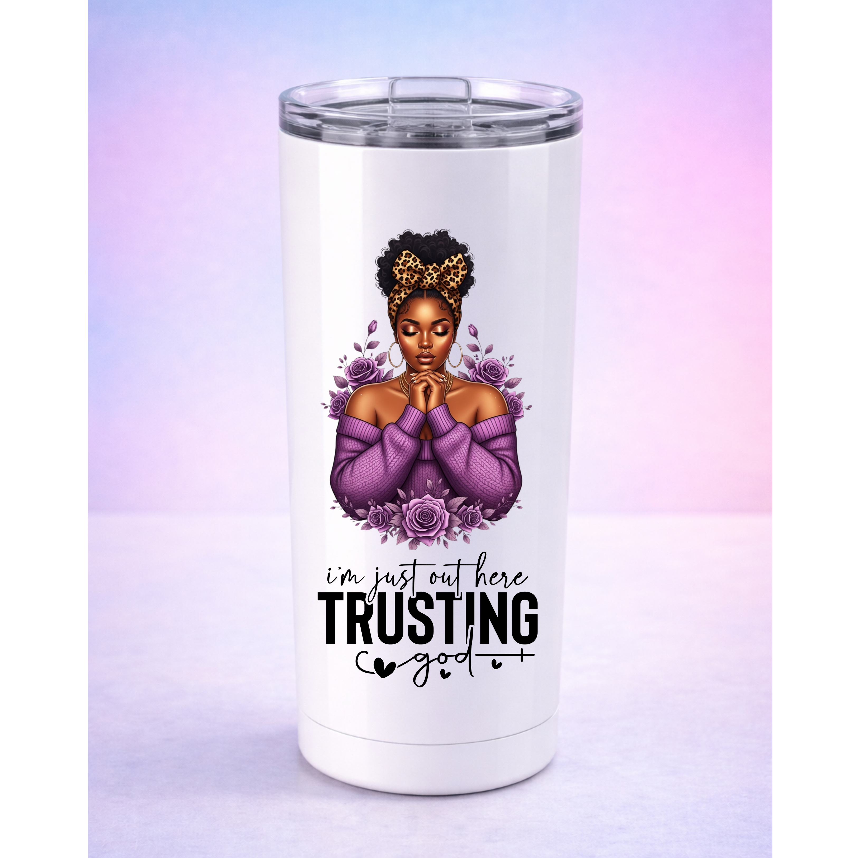 Trusting God UV DTF Sticker Purple| Black Woman Faith Decal | Waterproof Peel & Stick for Tumblers, Cups & Journals