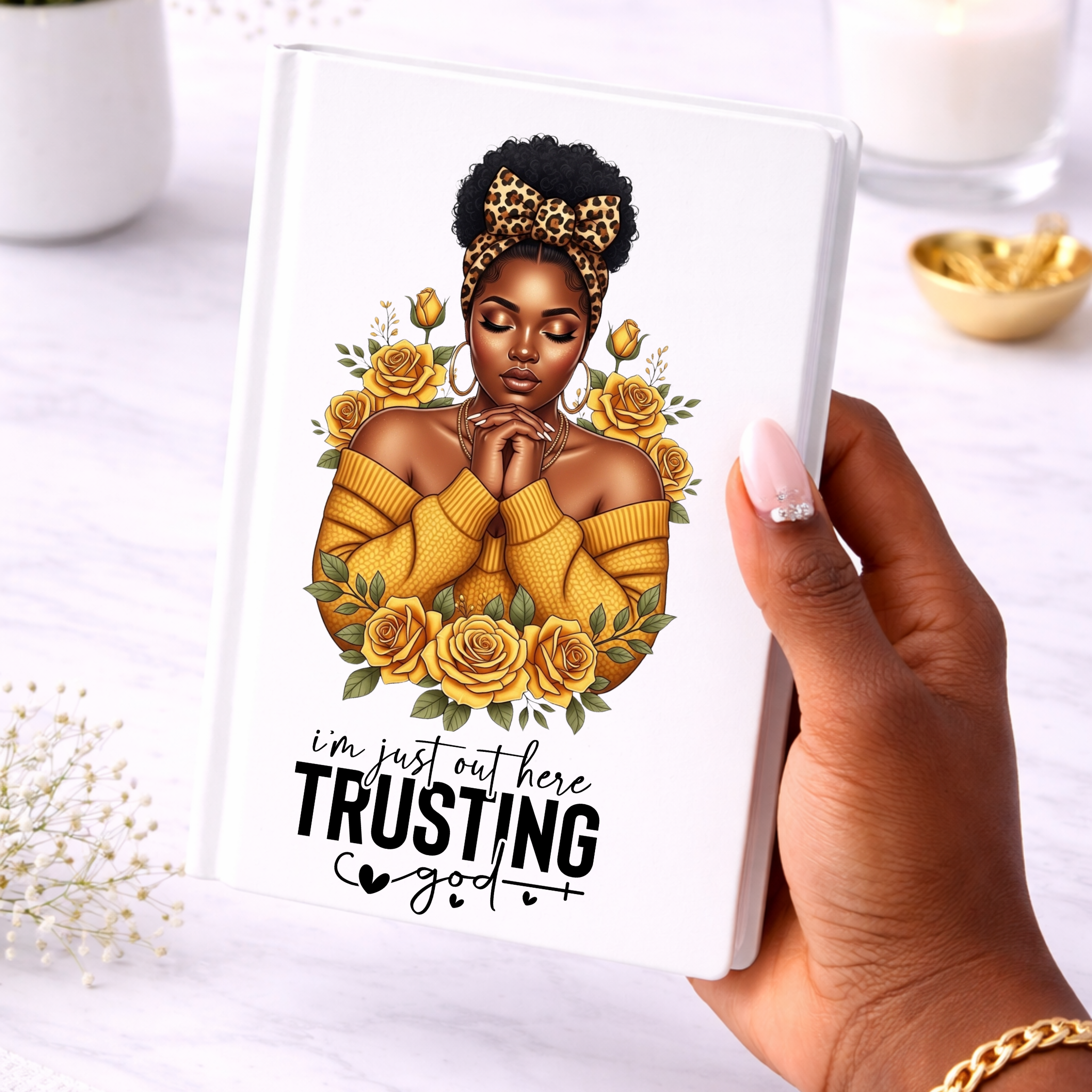 Trusting God UV DTF Sticker yellow| Black Woman Faith Decal | Waterproof Peel & Stick for Tumblers, Cups & Journals
