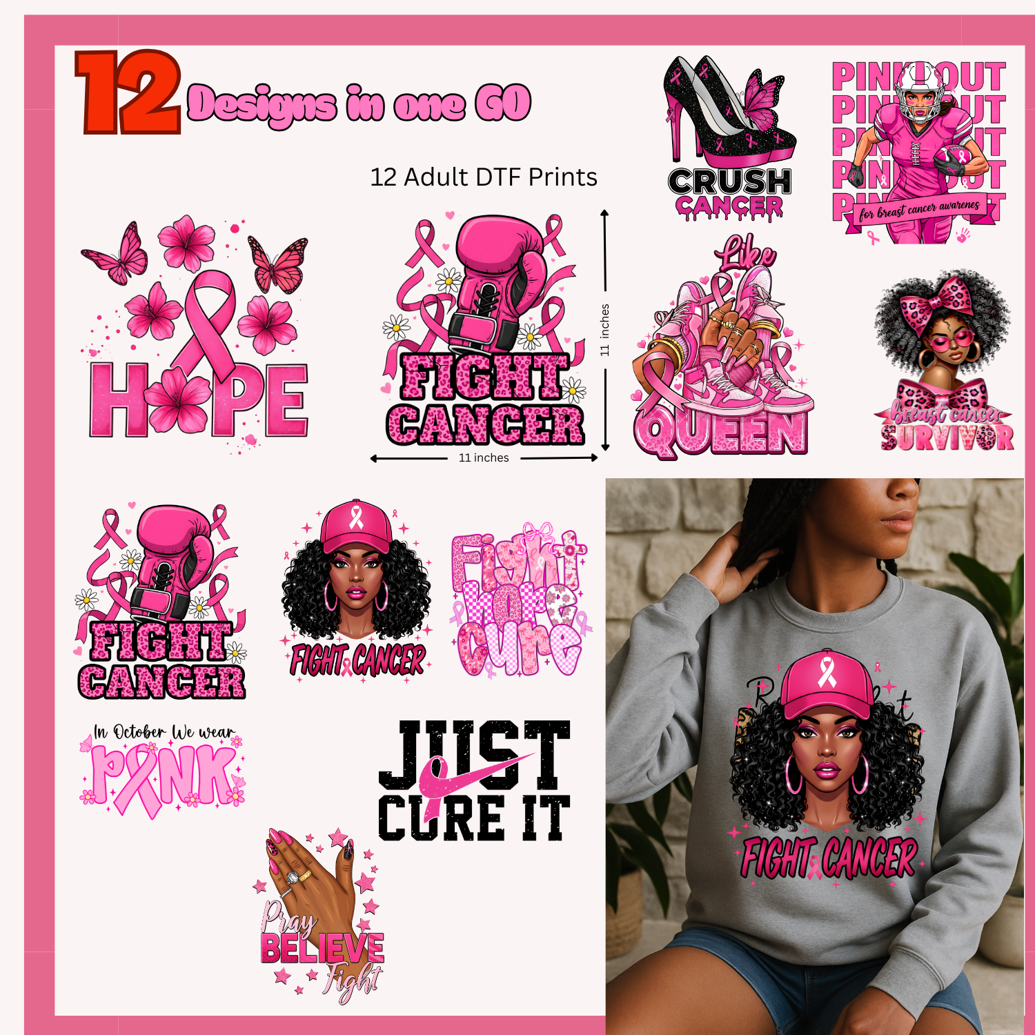 12 Breast Cancer DTF Bundle
