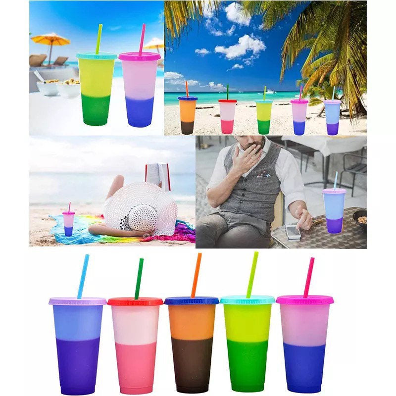 Color Changing Cups(5set)/Color changing cups/ Vinyl Cups/Blank Cups/Summer Cups/Large Cups/Reusable Plastic Cups/Beach Cup/Bulk/Kid Cup - SassyDame Designs,LLC